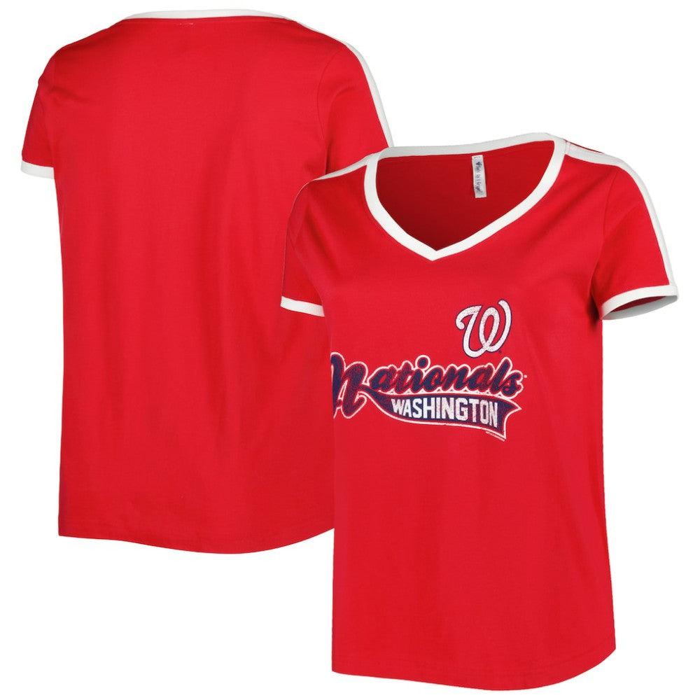 Washington Nationals Soft as a Grape Women's Plus Size V-Neck T-Shirt - Red - MLB Discount