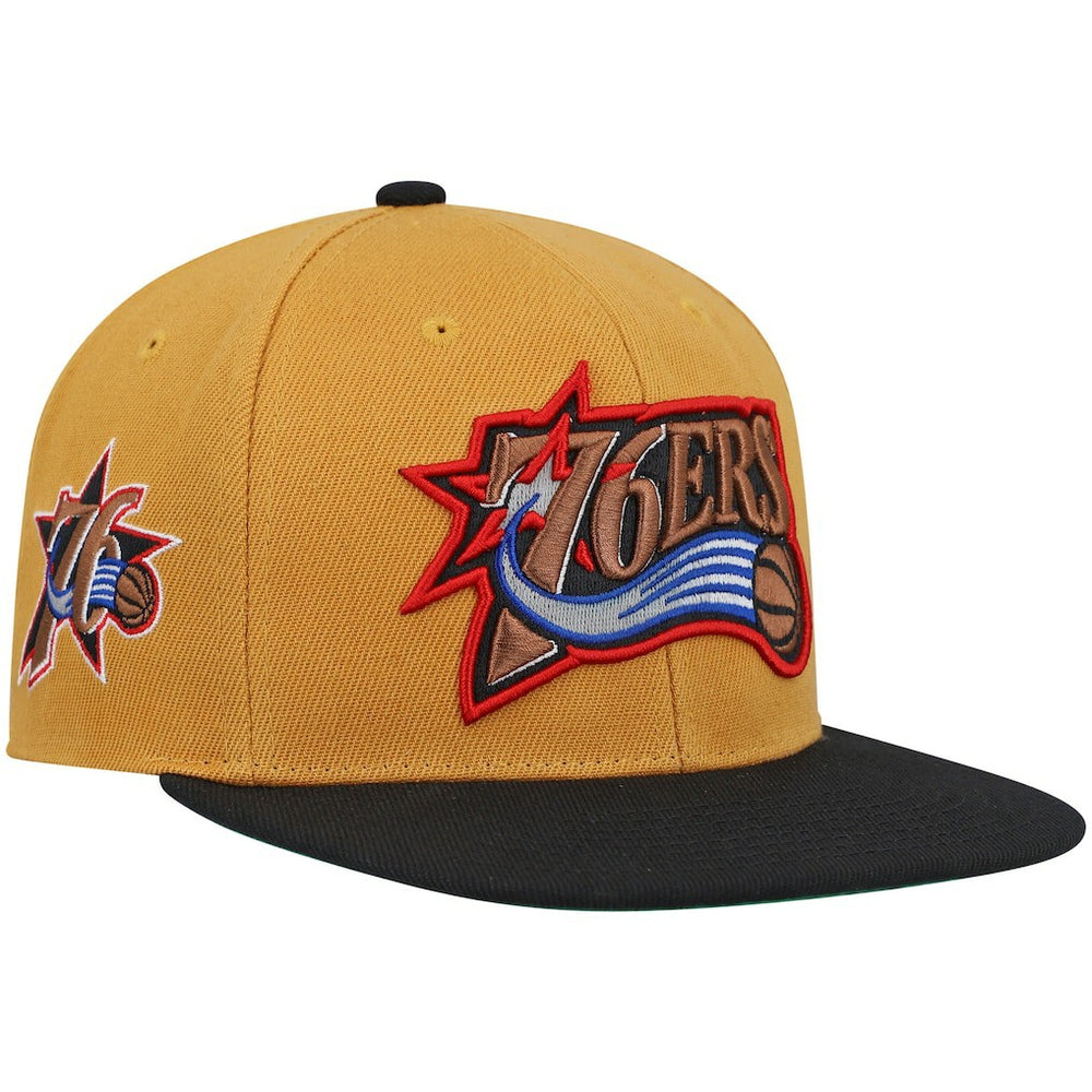Philadelphia 76ers Hardwood Classics Snapback Hat Gold/Black | Mitchell & Ness US