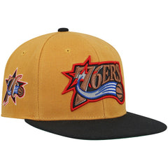 Philadelphia 76ers Hardwood Classics Snapback Hat Gold/Black | Mitchell & Ness US