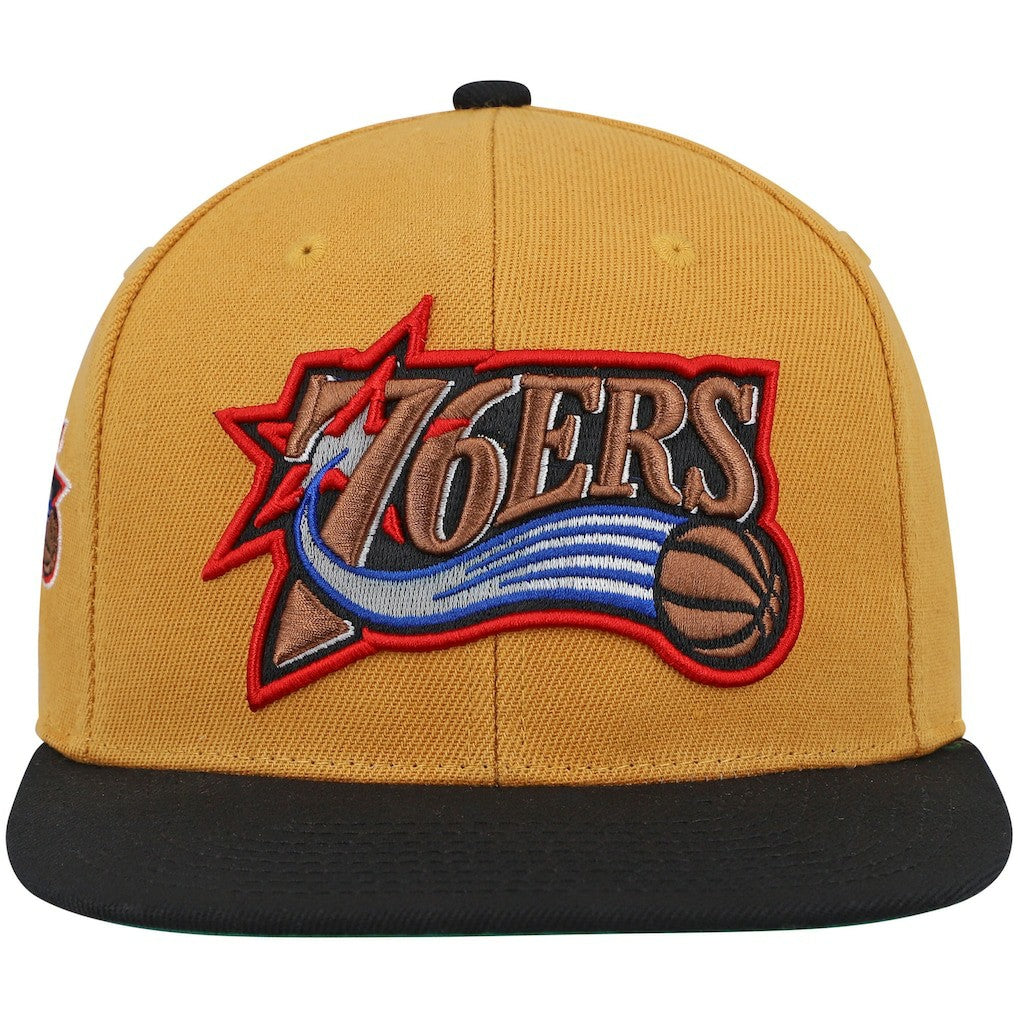 Philadelphia 76ers Hardwood Classics Snapback Hat Gold/Black | Mitchell & Ness US
