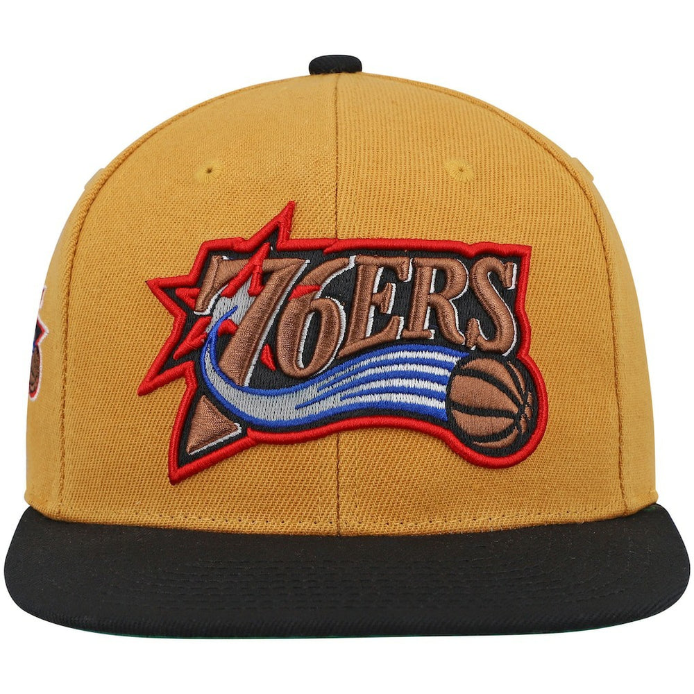 Philadelphia 76ers Hardwood Classics Snapback Hat Gold/Black | Mitchell & Ness US