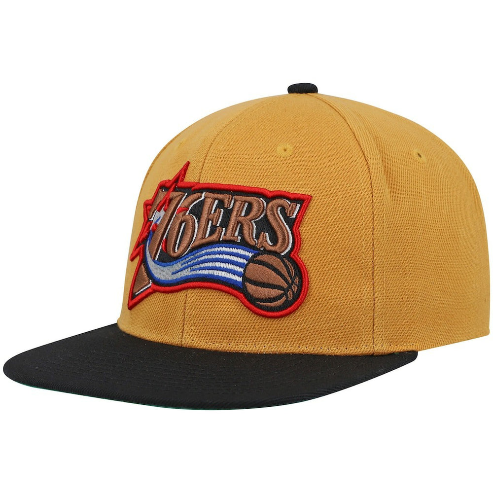 Philadelphia 76ers Hardwood Classics Snapback Hat Gold/Black | Mitchell & Ness US