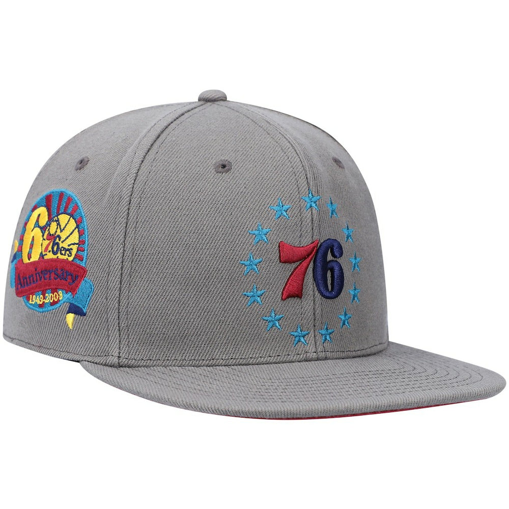 Philadelphia 76ers Hardwood Classics 60th Anniversary Carbon Cabernet Fitted Hat Charcoal | Mitchell & Ness Lifestyle
