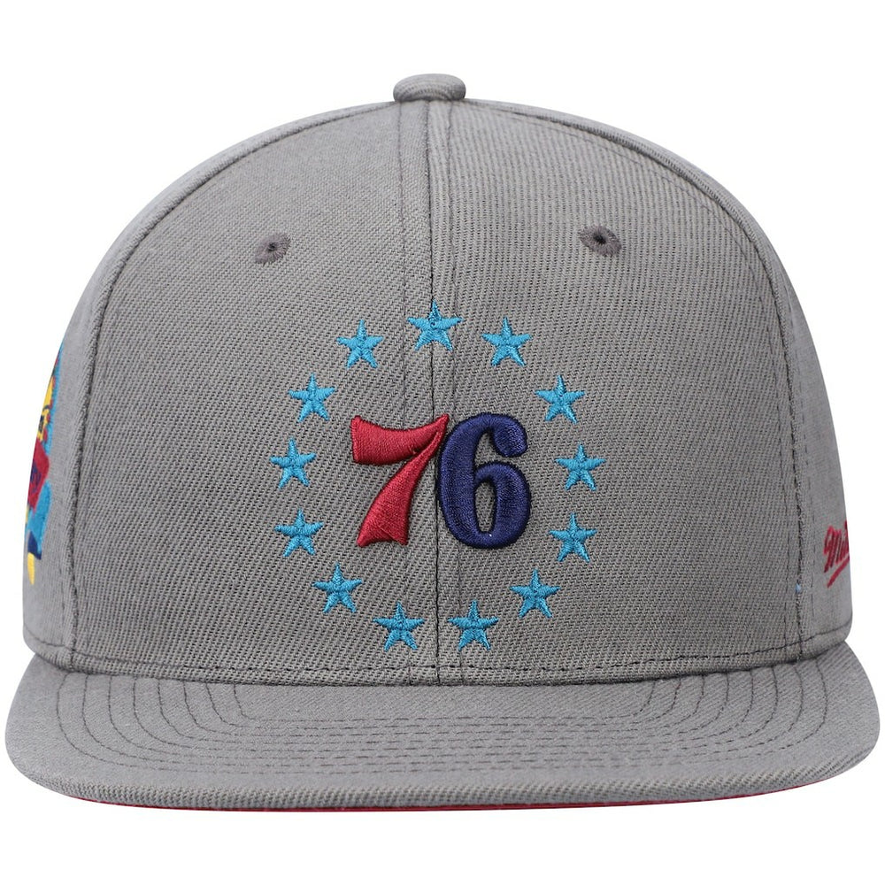 Philadelphia 76ers Hardwood Classics 60th Anniversary Carbon Cabernet Fitted Hat Charcoal | Mitchell & Ness Lifestyle