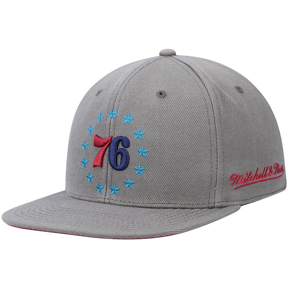 Philadelphia 76ers Hardwood Classics 60th Anniversary Carbon Cabernet Fitted Hat Charcoal | Mitchell & Ness Lifestyle