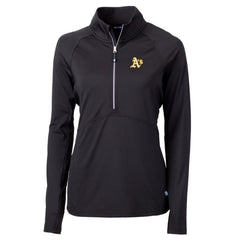 Athletics Cutter & Buck Women's Adapt Eco Knit Stretch Half-Zip Pullover Top - Black - MLB on Sale