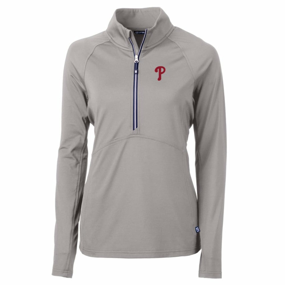 Philadelphia Phillies Cutter & Buck Women's Adapt Eco Knit Stretch Half-Zip Pullover Top - Gray - MLB Lifestyle