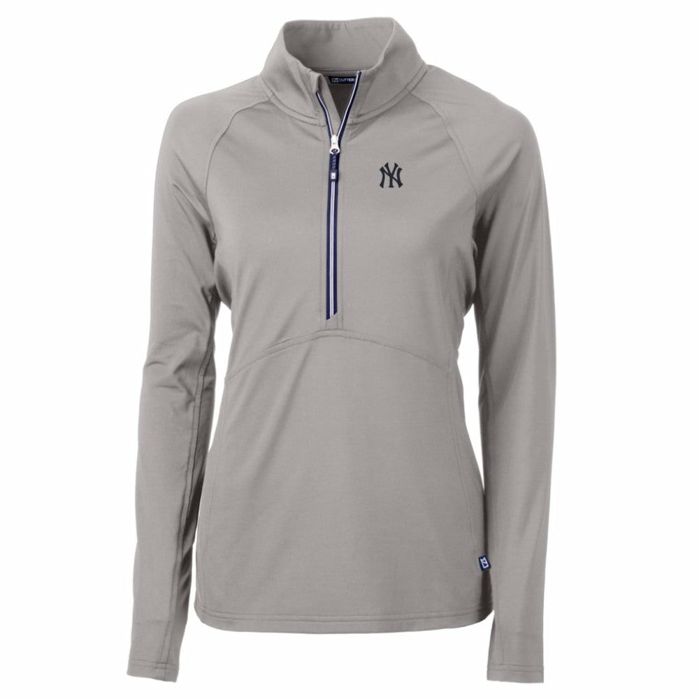 New York Yankees Cutter & Buck Women's Adapt Eco Knit Stretch Half-Zip Pullover Top - Gray - MLB Discount
