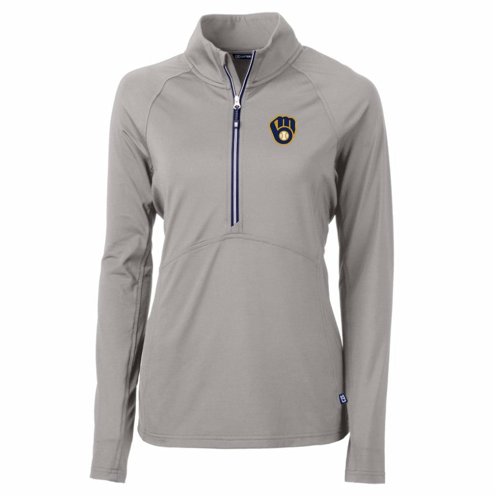 Milwaukee Brewers Cutter & Buck Women's Adapt Eco Knit Stretch Half-Zip Pullover Top - Gray - MLB Sale