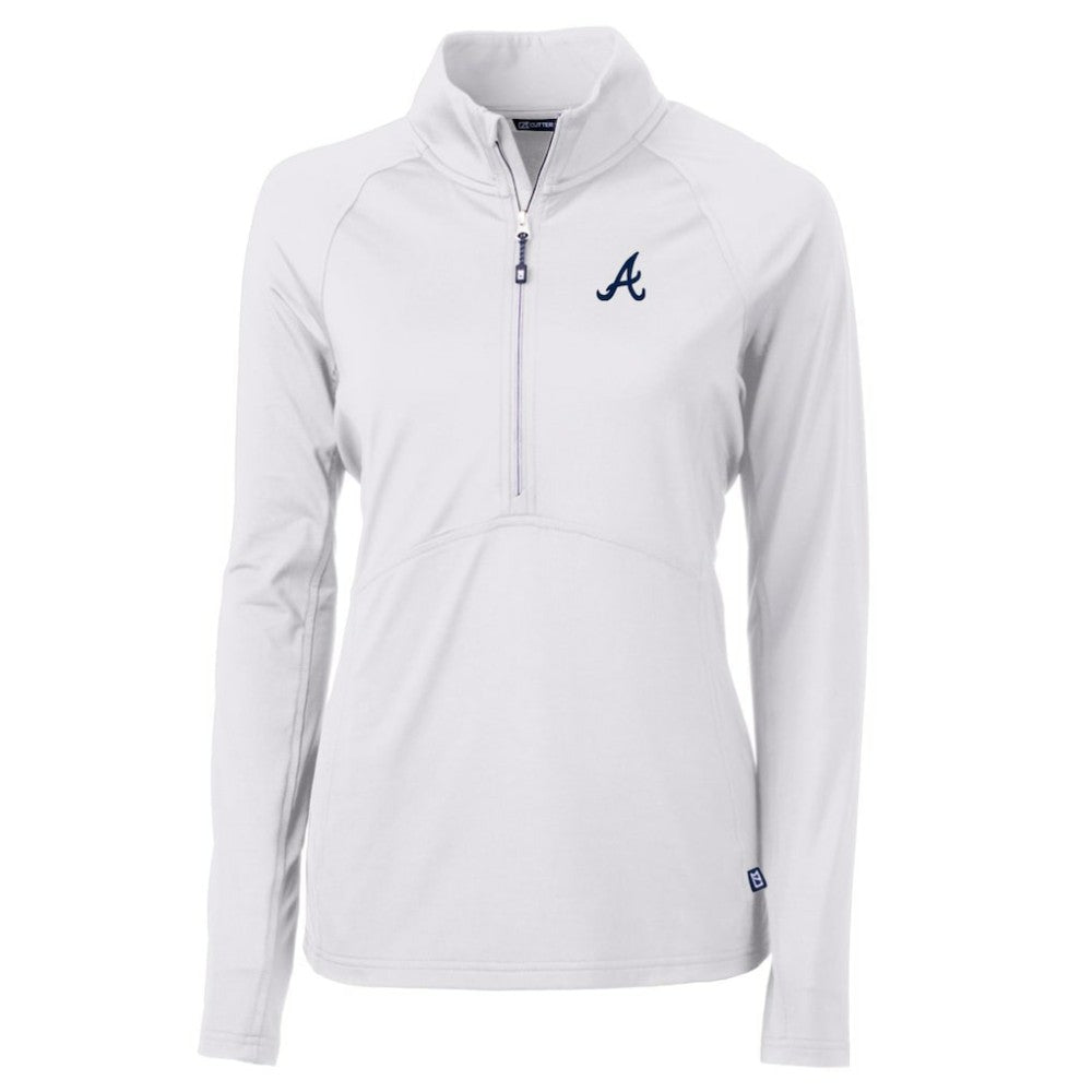 Atlanta Braves Cutter & Buck Women's Adapt Eco Knit Stretch Half-Zip Pullover Top - White - MLB Discount