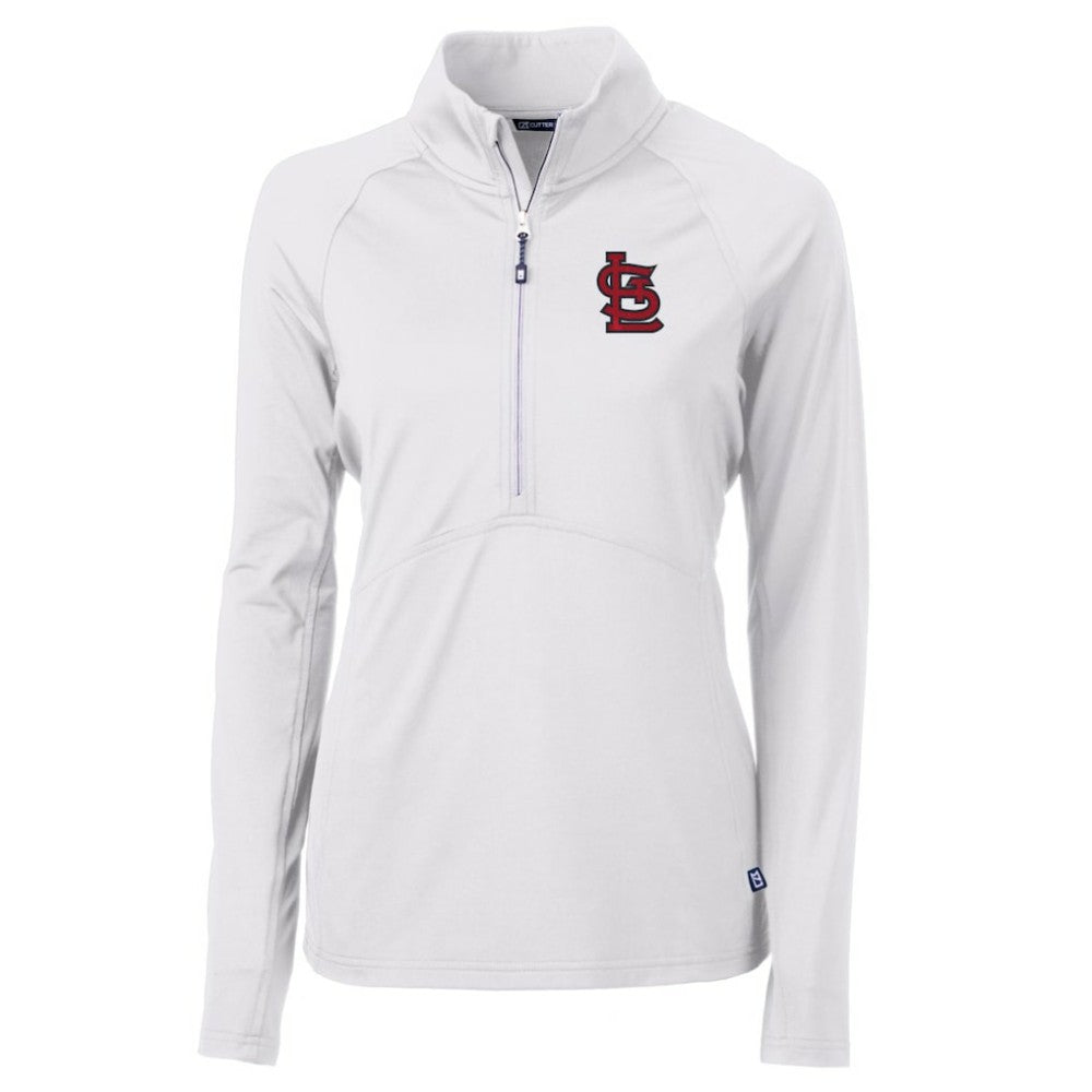 St. Louis Cardinals Cutter & Buck Women's Adapt Eco Knit Stretch Half-Zip Pullover Top - White - MLB on Sale
