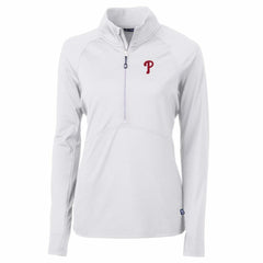 Philadelphia Phillies Cutter & Buck Women's Adapt Eco Knit Stretch Half-Zip Pullover Top - White - MLB Discount