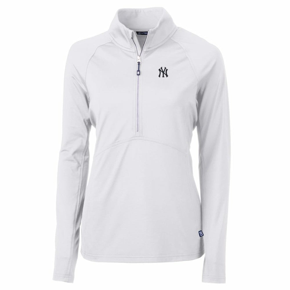 New York Yankees Cutter & Buck Women's Adapt Eco Knit Stretch Half-Zip Pullover Top - White - MLB on Sale