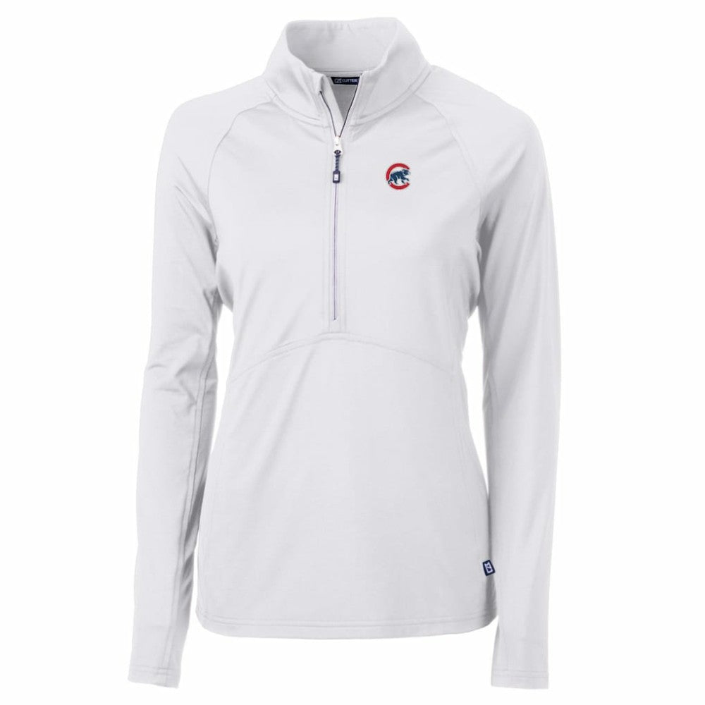 Chicago Cubs Cutter & Buck Women's Adapt Eco Knit Stretch Half-Zip Pullover Top - White - MLB Online