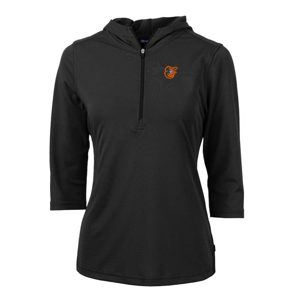 Baltimore Orioles Cutter & Buck Women's Virtue Eco Pique 3/4 Sleeve Half-Zip Pullover Hoodie - Black - MLB Online