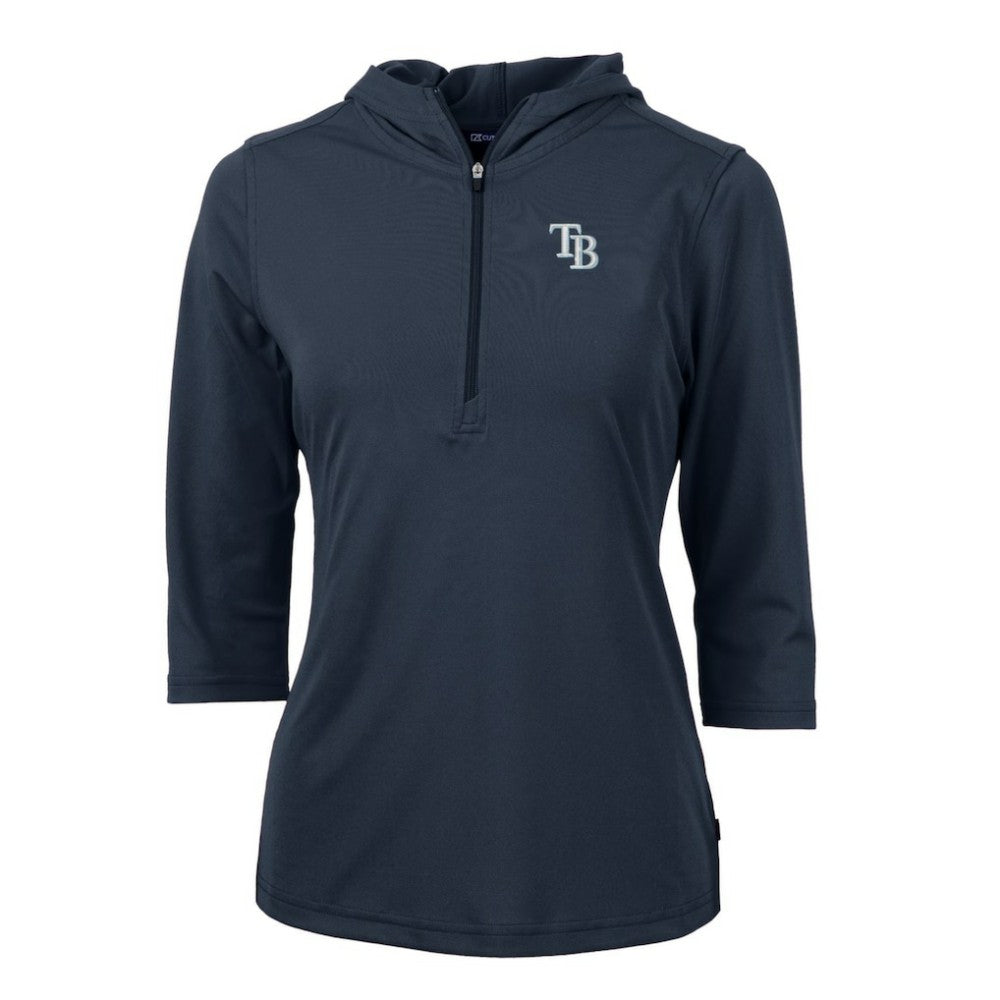 Tampa Bay Rays Cutter & Buck Women's Virtue Eco Pique 3/4 Sleeve Half-Zip Pullover Hoodie - Navy - MLB on Sale