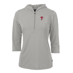 Philadelphia Phillies Cutter & Buck Women's Virtue Eco Pique 3/4 Sleeve Half-Zip Pullover Hoodie - Gray - MLB Discount