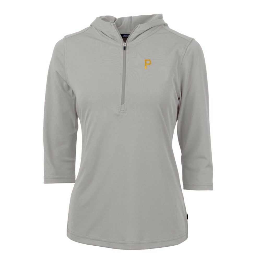 Pittsburgh Pirates Cutter & Buck Women's Virtue Eco Pique 3/4 Sleeve Half-Zip Pullover Hoodie - Gray - MLB Online