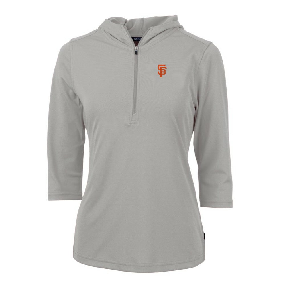 San Francisco Giants Cutter & Buck Women's Virtue Eco Pique 3/4 Sleeve Half-Zip Pullover Hoodie - Gray - MLB Discount
