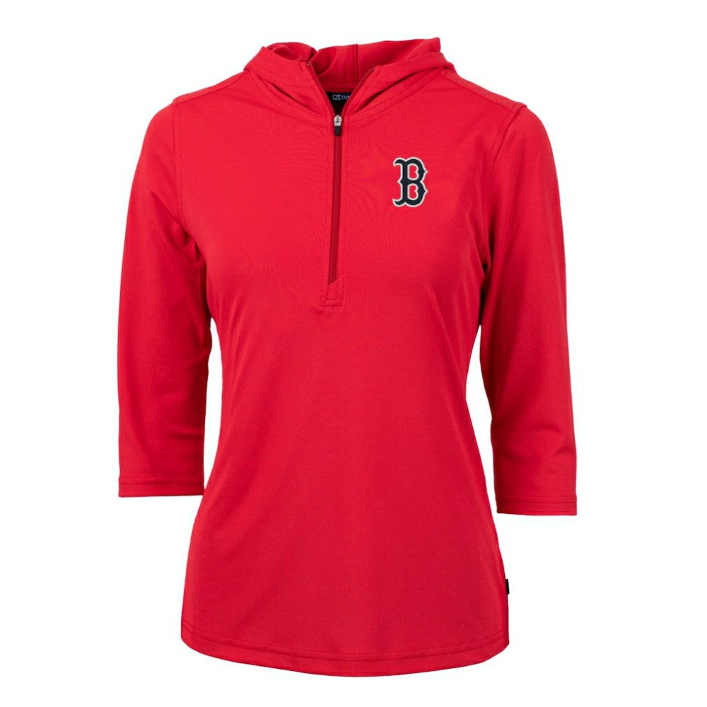 Boston Red Sox Cutter & Buck Women's Virtue Eco Pique 3/4 Sleeve Half-Zip Pullover Hoodie - Red - MLB Lifestyle