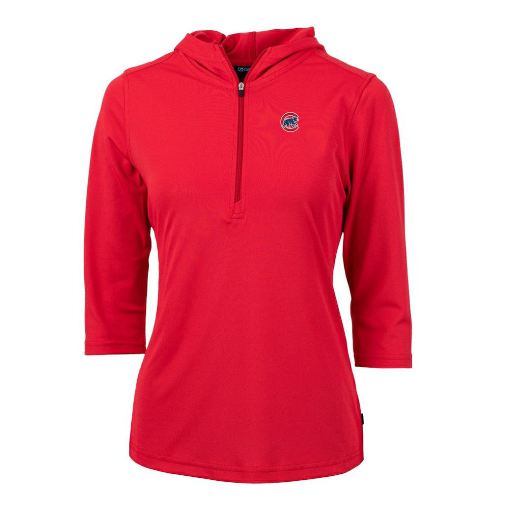 Chicago Cubs Cutter & Buck Women's Virtue Eco Pique 3/4 Sleeve Half-Zip Pullover Hoodie - Red - MLB Lifestyle