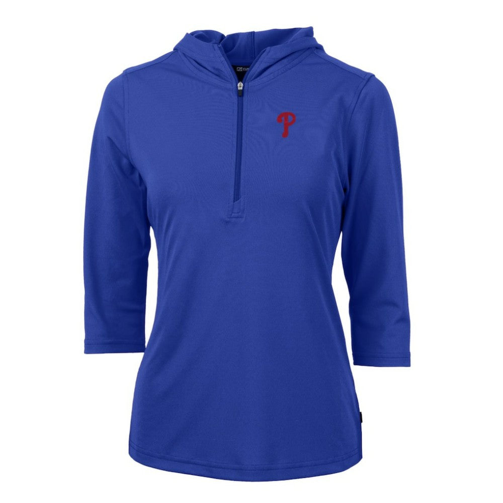 Philadelphia Phillies Cutter & Buck Women's Virtue Eco Pique 3/4 Sleeve Half-Zip Pullover Hoodie - Royal - MLB Discount