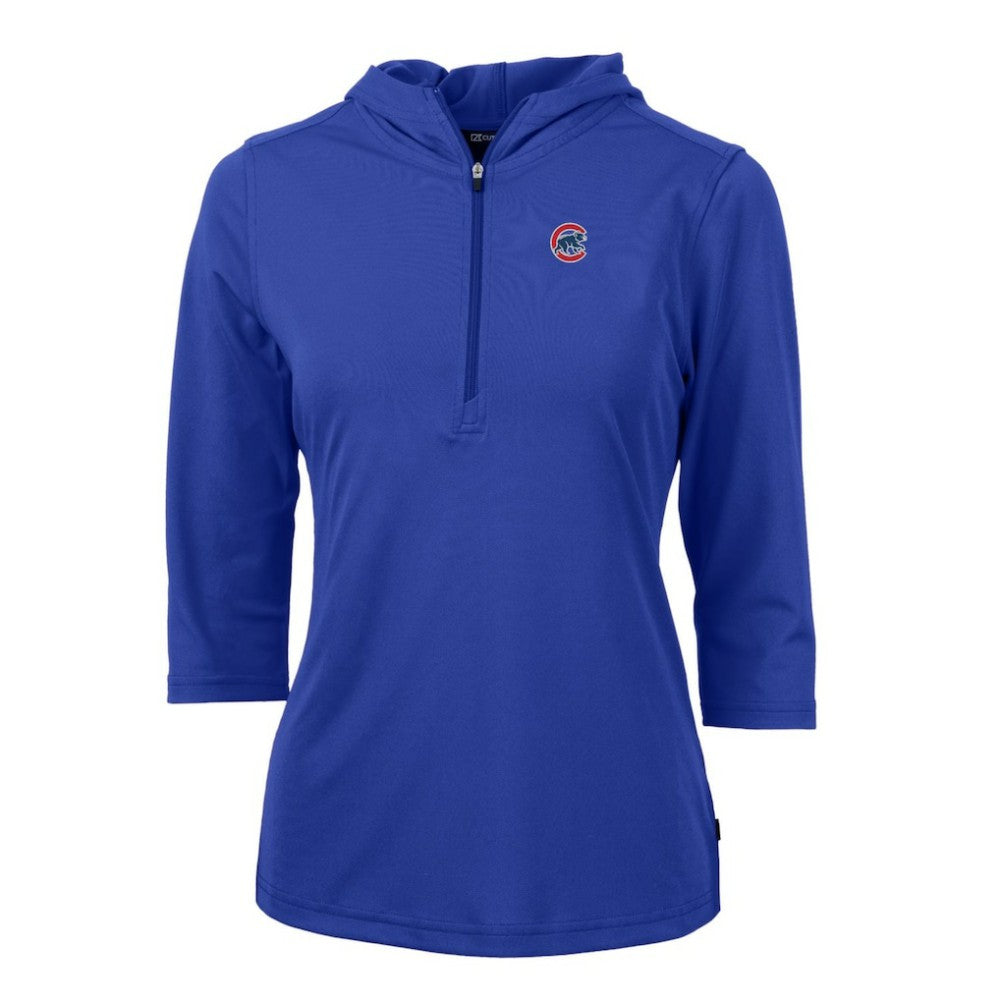 Chicago Cubs Cutter & Buck Women's Virtue Eco Pique 3/4 Sleeve Half-Zip Pullover Hoodie - Royal - MLB Sale