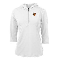 Baltimore Orioles Cutter & Buck Women's Virtue Eco Pique 3/4 Sleeve Half-Zip Pullover Hoodie - White - MLB on Sale