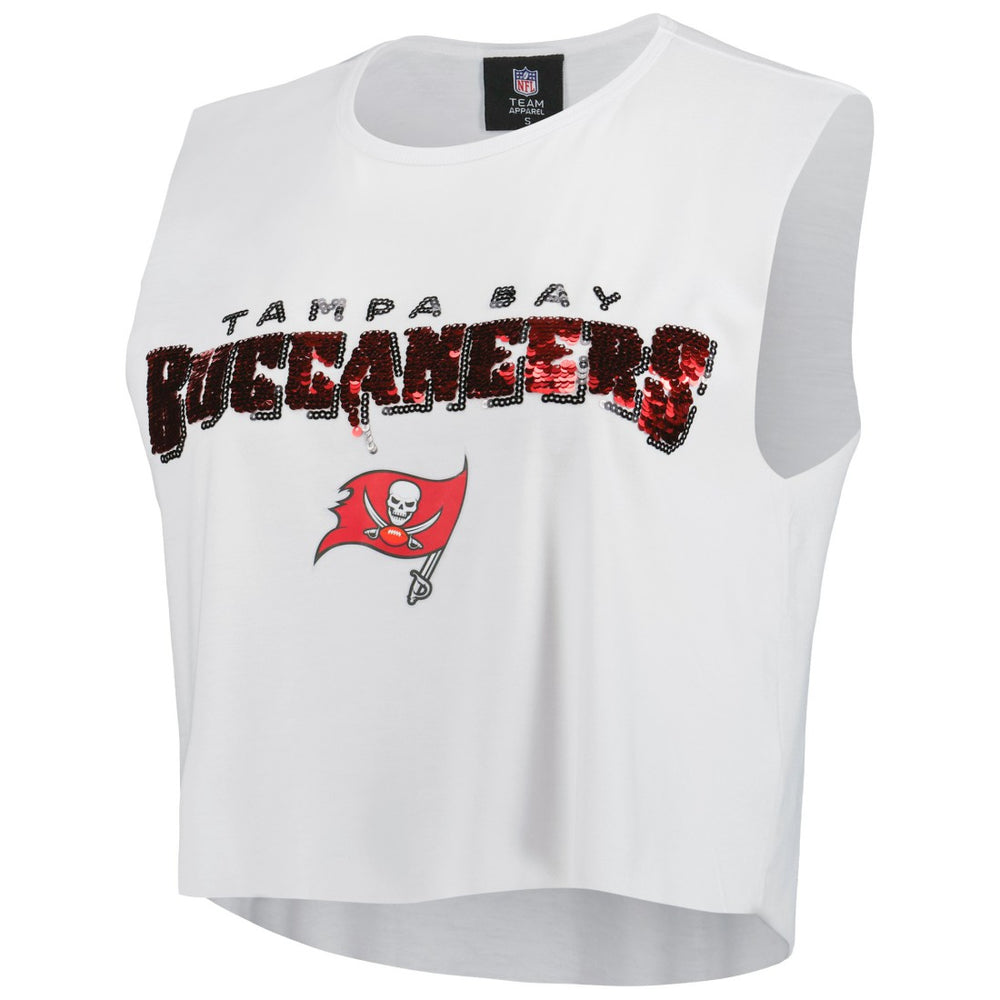 Tampa Bay Buccaneers Cuce Women's Sequin Tri-Blend Cropped Tank Top White
