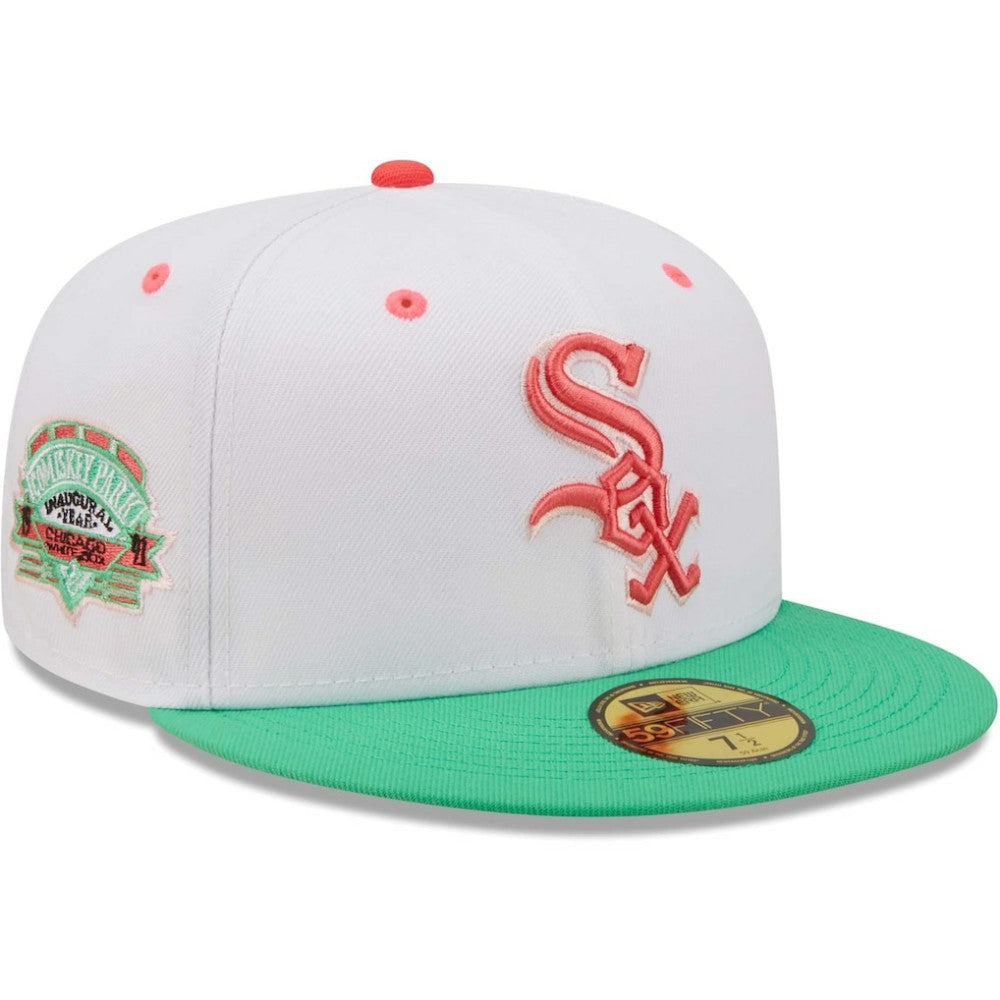 Chicago White Sox New Era Inaugural Season at Comiskey Park Watermelon Lolli 59FIFTY Fitted Hat - White/Green - New Era Lifestyle