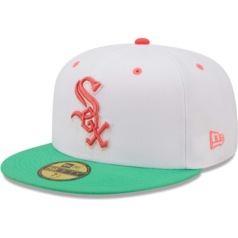 Chicago White Sox New Era Inaugural Season at Comiskey Park Watermelon Lolli 59FIFTY Fitted Hat - White/Green - New Era Lifestyle