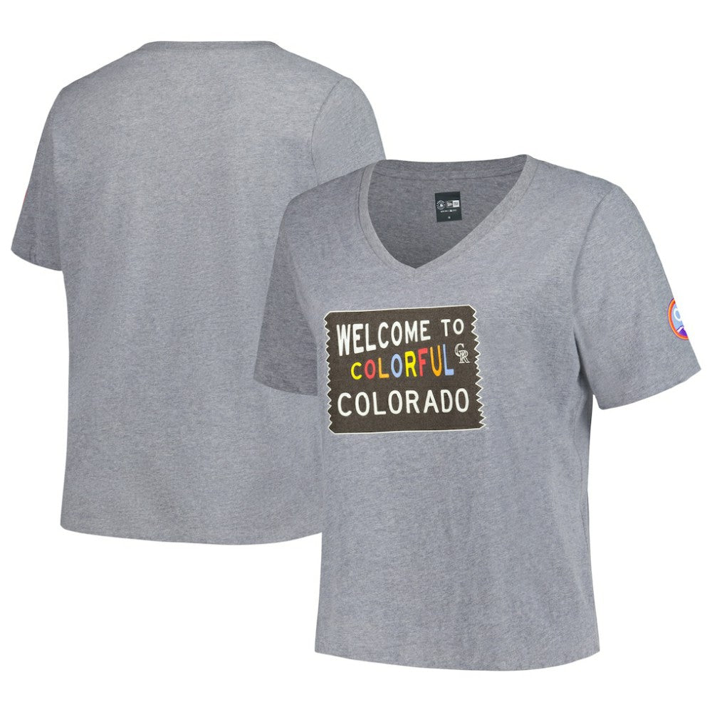 Colorado Rockies New Era Women's City Connect Plus Size V-Neck T-Shirt - Gray - New Era on Sale