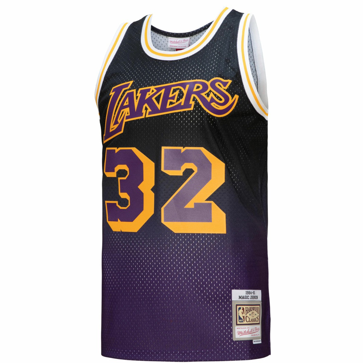 Magic Johnson Los Angeles Lakers 1984/85 Hardwood Classics Fadeaway Swingman Player Jersey Purple/Black | Mitchell & Ness US