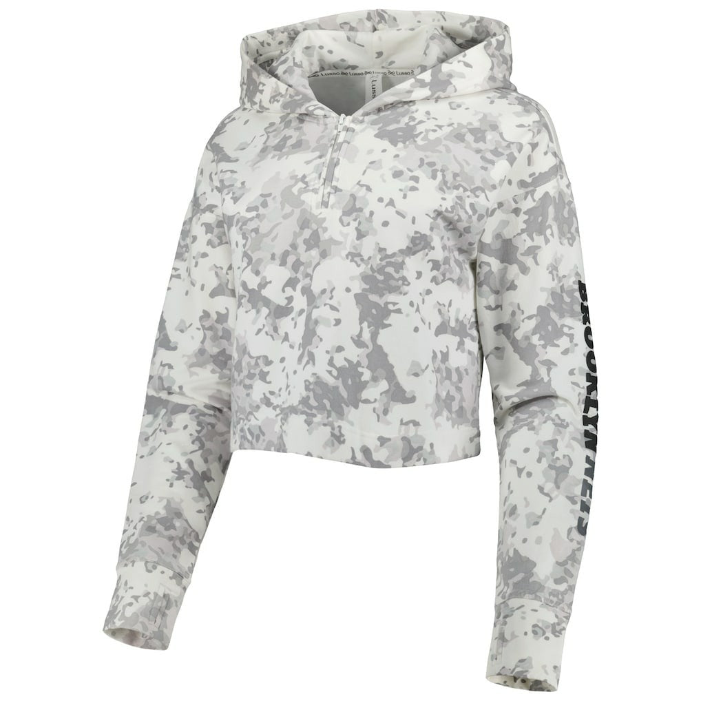 Brooklyn Nets Lusso Women's Maia Tri-Blend Cropped Quarter-Zip Top Gray/White