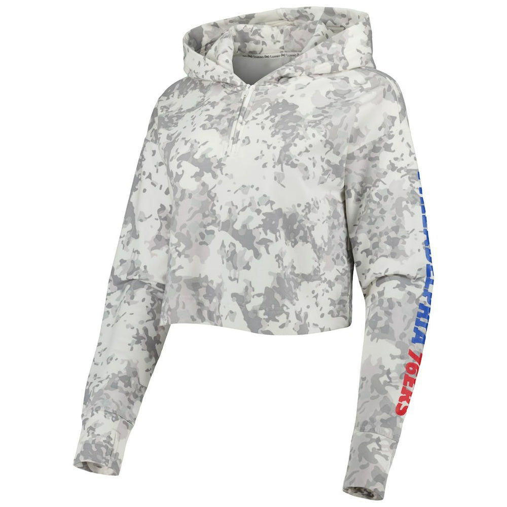 Philadelphia 76ers Lusso Women's Maia Tri-Blend Cropped Quarter-Zip Top Gray/White