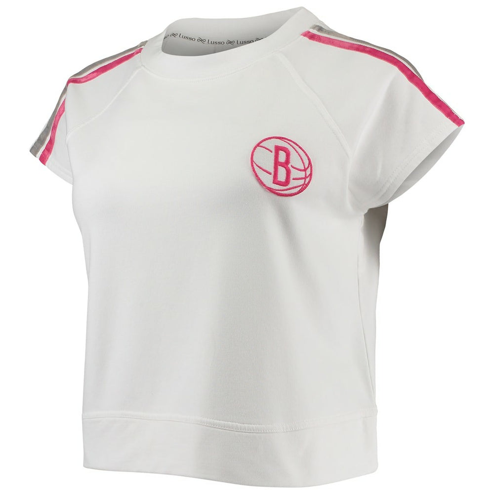 Brooklyn Nets Lusso Women's Margot Cropped Tri-Blend Cap Sleeve Sweatshirt White