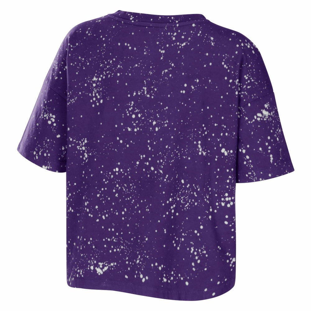 Los Angeles Lakers WEAR by Erin Andrews Women's Bleach Splatter Notch Neck T-Shirt Purple