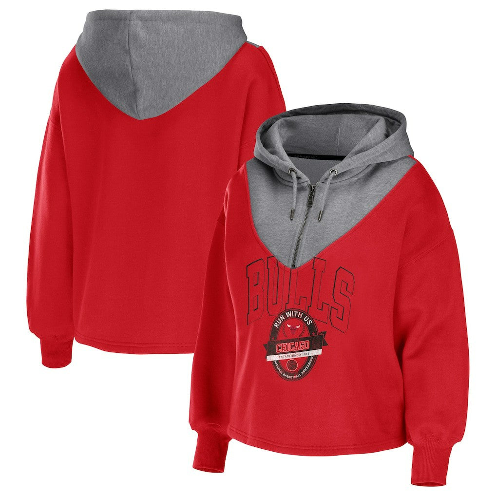 Chicago Bulls WEAR by Erin Andrews Women's Pieced Quarter-Zip Hoodie Jacket Red