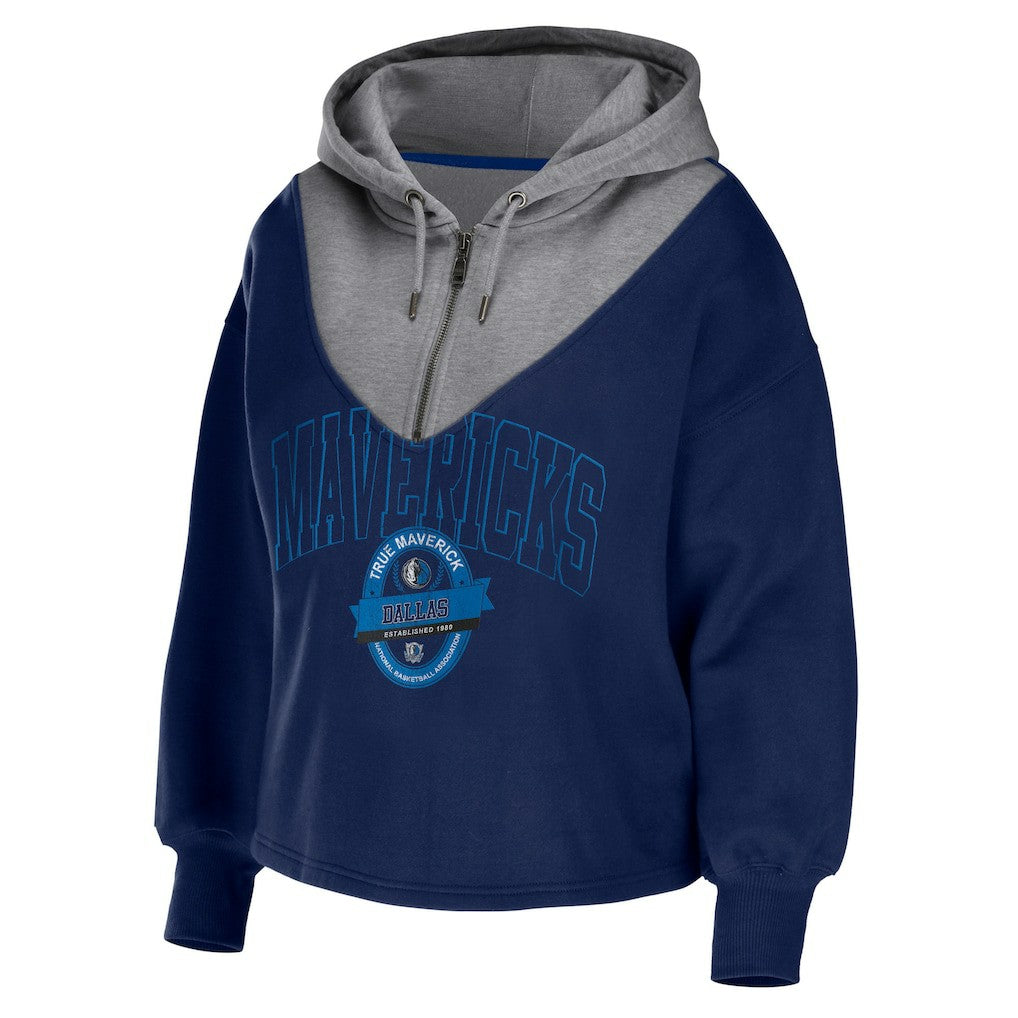 Dallas Mavericks WEAR by Erin Andrews Women's Pieced Quarter-Zip Hoodie Jacket Navy