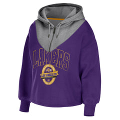 Los Angeles Lakers WEAR by Erin Andrews Women's Pieced Quarter-Zip Hoodie Jacket Purple
