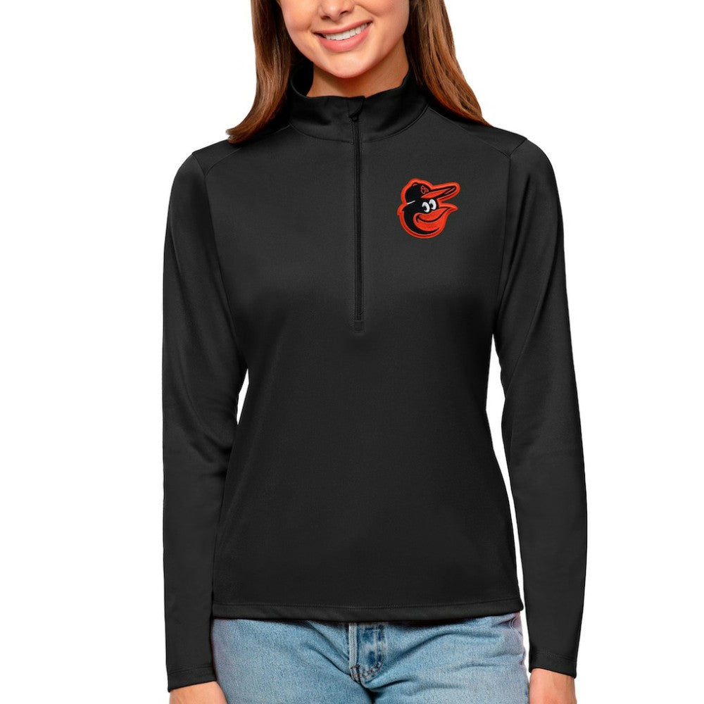 Baltimore Orioles Antigua Women's Tribute Quarter-Zip Pullover Top - Black - MLB on Sale