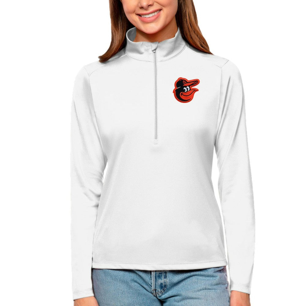 Baltimore Orioles Antigua Women's Tribute Quarter-Zip Pullover Top - White - MLB Lifestyle
