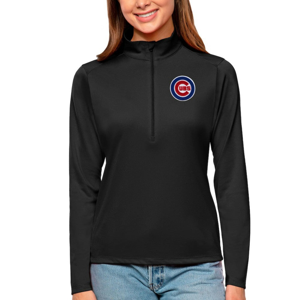 Chicago Cubs Antigua Women's Tribute Quarter-Zip Pullover Top - Black - MLB Online