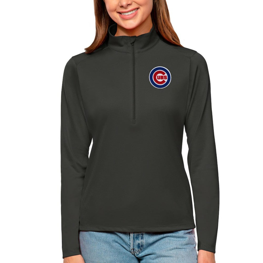 Chicago Cubs Antigua Women's Tribute Quarter-Zip Pullover Top - Charcoal - MLB Online