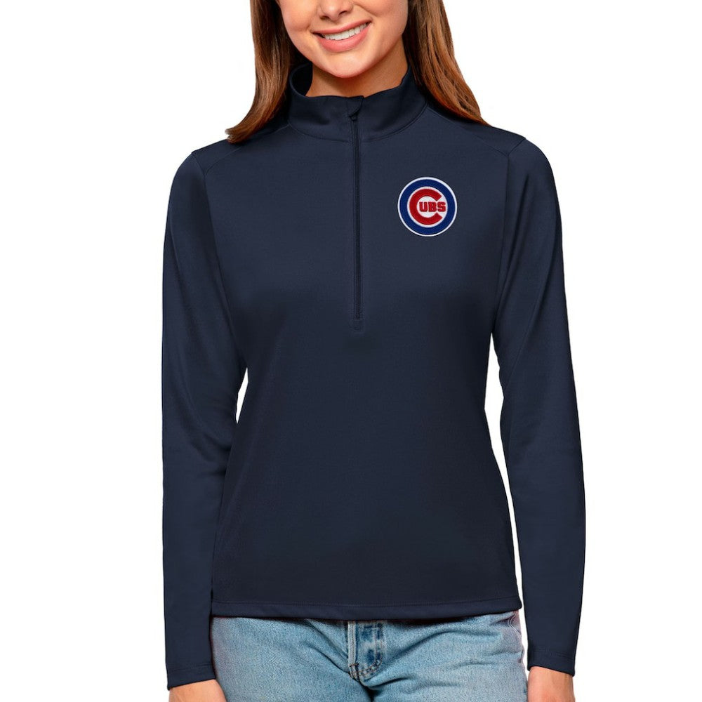 Chicago Cubs Antigua Women's Tribute Quarter-Zip Pullover Top - Navy - MLB Online