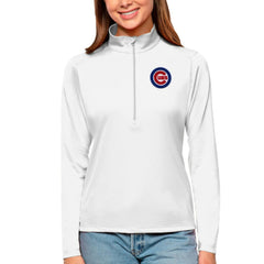 Chicago Cubs Antigua Women's Tribute Quarter-Zip Pullover Top - White - MLB on Sale