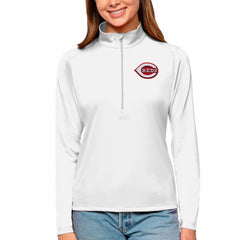 Cincinnati Reds Antigua Women's Tribute Quarter-Zip Pullover Top - White - MLB Lifestyle