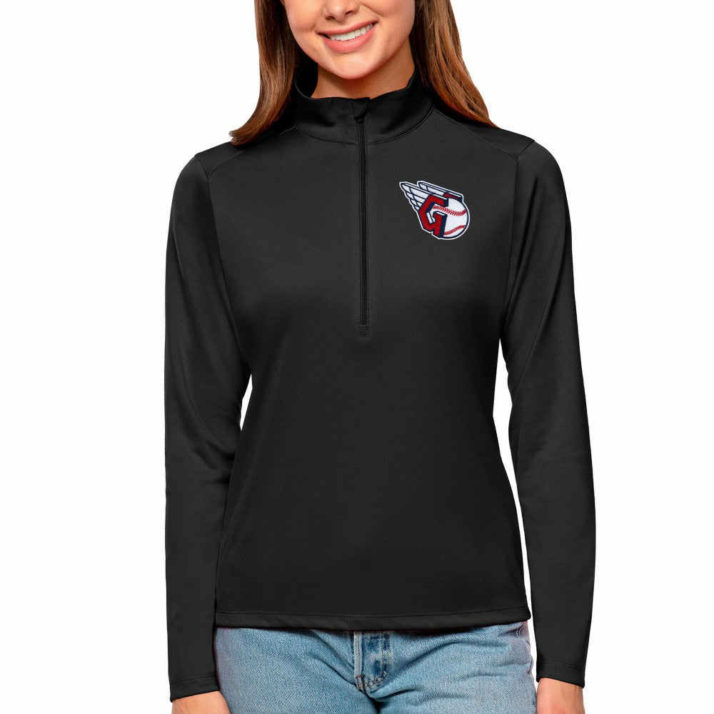 Cleveland Guardians Antigua Women's Tribute Quarter-Zip Pullover Top - Black - MLB on Sale