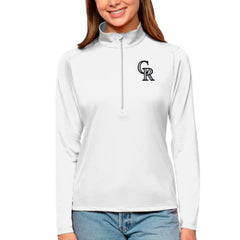 Colorado Rockies Antigua Women's Tribute Quarter-Zip Pullover Top - White - MLB Discount