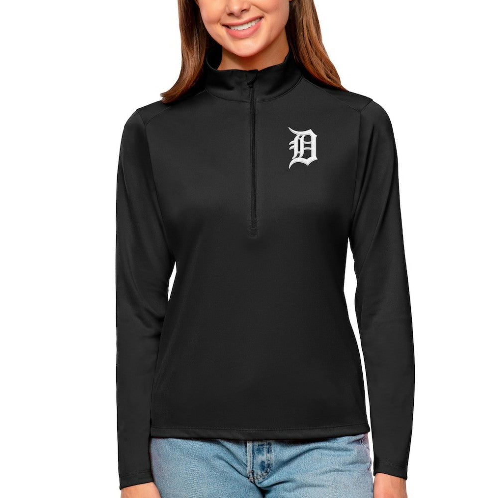 Detroit Tigers Antigua Women's Tribute Quarter-Zip Pullover Top - Black - MLB Online